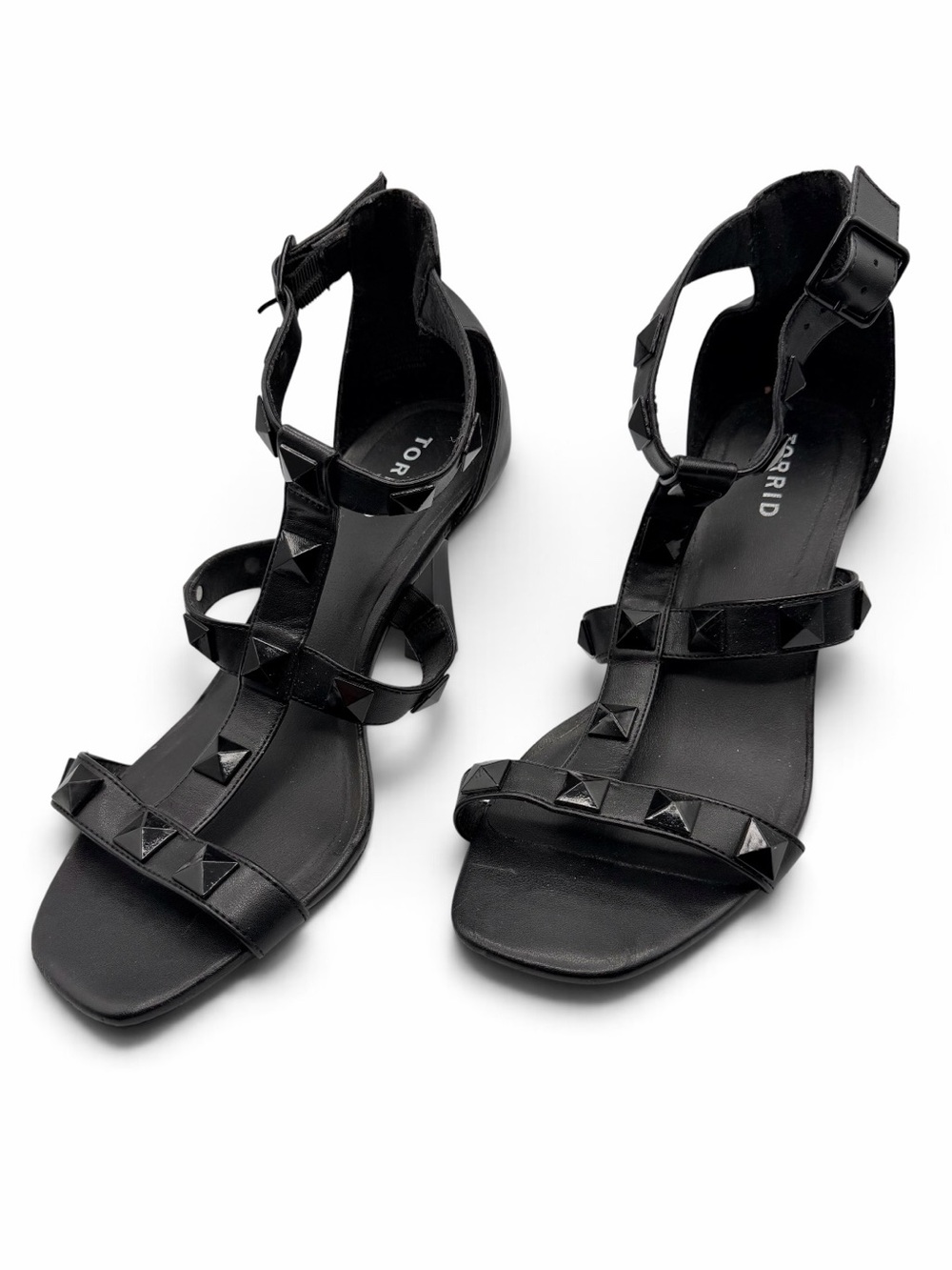 Torrid Black Strappy Sandal Studded Stiletto Heel Size 9.5 WW